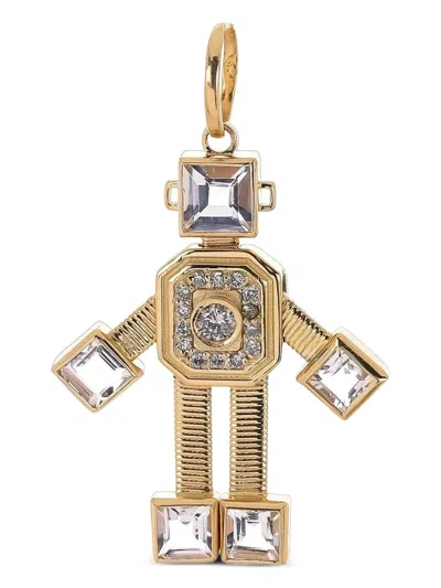 Vans 18k Yellow Gold Robot Diamond And Morganite Pendant In Gold