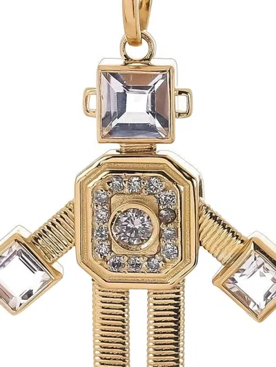 Vans 18k Yellow Gold Robot Diamond And Morganite Pendant In Gold