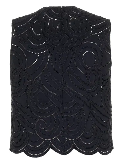 Mantù Faille Eyelet-embroidered Scallop-hem Blouse In Black