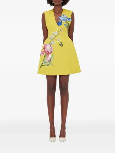 Leo Lin Floral-butterfly Mini Dress In Yellow