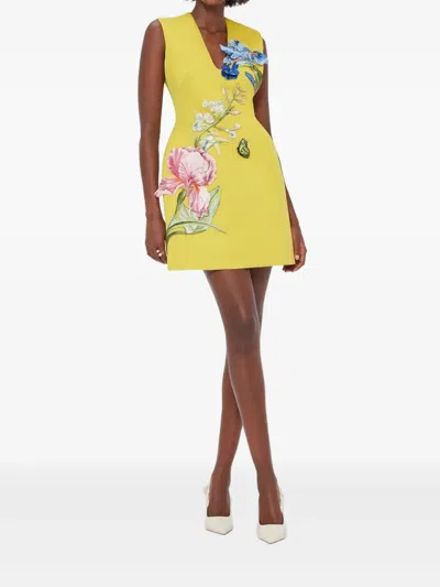 Leo Lin Floral-butterfly Mini Dress In Yellow