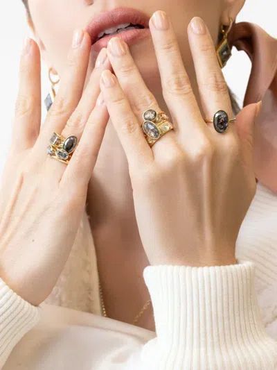 Nimo With Love 18k Yellow Gold Hexagon Diamond Ring In Multi