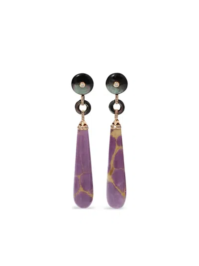 Wendy Yue 18k Rose Gold Drop Multi-stone Earrings In Purple