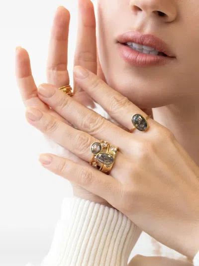 Nimo With Love 18k Yellow Gold The Stacker Pink Sapphire And Diamond Ring In Gold