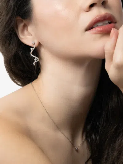 Graziela 18k White Gold Mega Swirl Diamond Earrings In Metallic