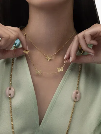 Tanya Farah 18kt Yellow Gold Butterfly Diamond Necklace In Gold