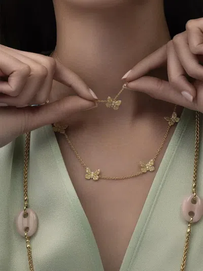 Tanya Farah 18kt Yellow Gold Butterfly Diamond Necklace In Gold