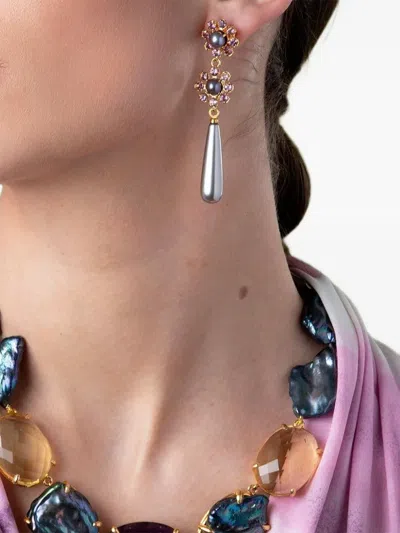 Bounkit Jewelry Amethyst Pearl Drop Earrings In Multi