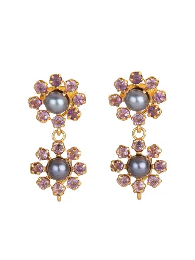 Bounkit Jewelry Amethyst Pearl Drop Earrings In Multi