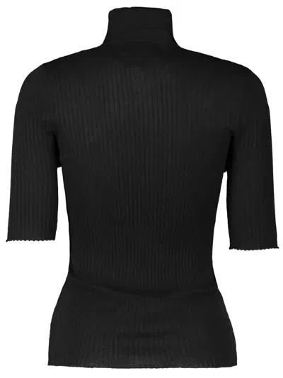 Sprwmn Roll-neck Short-sleeve Jumper In Black