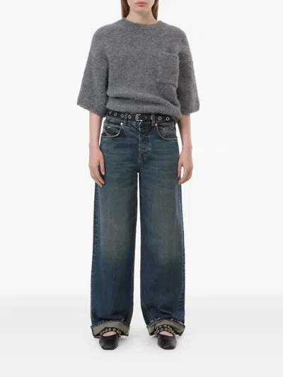 Closed Crew Neck Short Sleeve Sweater In Dark Grey In Black