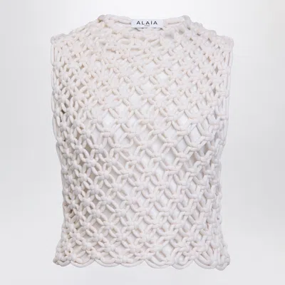 Alaïa White Knotted Sleeveless Tank Top In Neutral