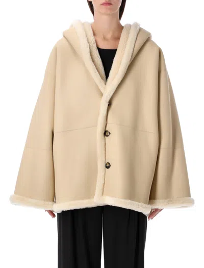 Alberta Ferretti Reversible Hooded Shearling Jacket In Neutral