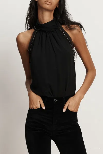 Veronica Beard Tanisha Beaded Mock Neck Top In Black