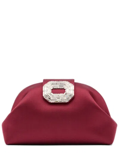 Amina Muaddi Wine Red Satin Camelia Bag In Red
