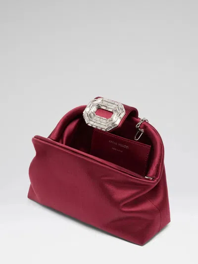 Amina Muaddi Wine Red Satin Camelia Bag In Red
