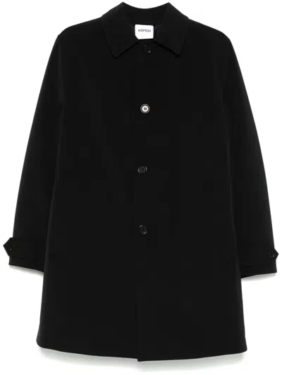 Aspesi Buttoned Single-breasted Coat In Black