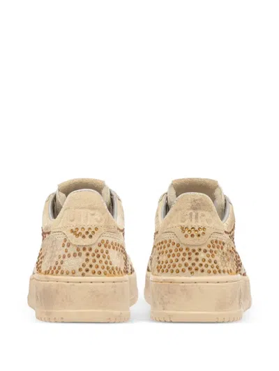 Autry Medalist Low Sneakers In Bronze Suede With Crystal Micro Rhinestones In Brown