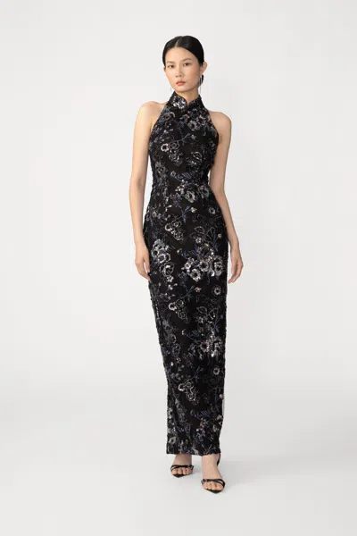 Sau Lee Arielle Embroidered Maxi Dress In Black