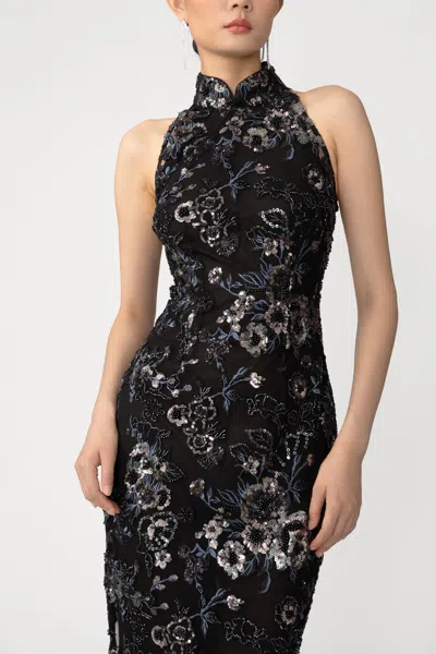 Sau Lee Arielle Embroidered Maxi Dress In Black