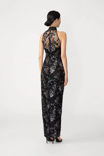Sau Lee Arielle Embroidered Maxi Dress In Black