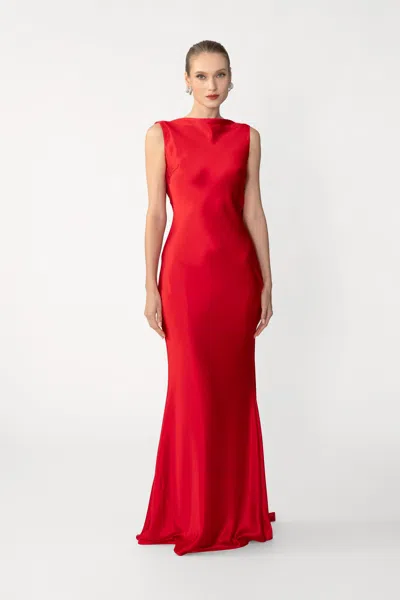 Sau Lee Calli Satin Backless Gown In Red