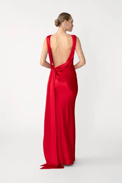 Sau Lee Calli Satin Backless Gown In Red
