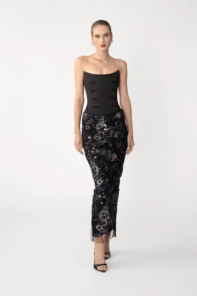 Sau Lee Della Satin Corset Top In Black