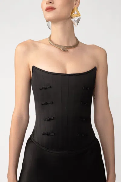 Sau Lee Della Satin Corset Top In Black