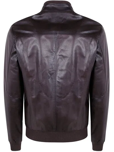 Barba Napoli Ribbed Leather Jacket In Brown