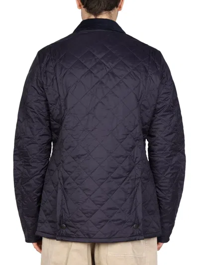 Barbour Heritage Liddesdale Blue Jacket With Classic Corduroy Collar And Logo Lettering On The Front In Tech In Blue