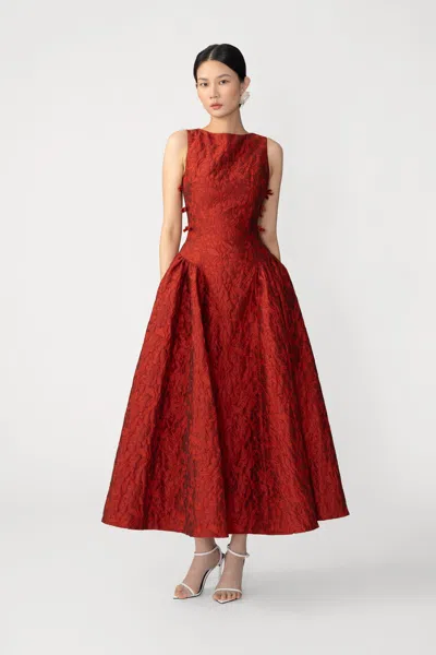 Sau Lee Francesca Square-neck Jacquard Midi Dress In Red