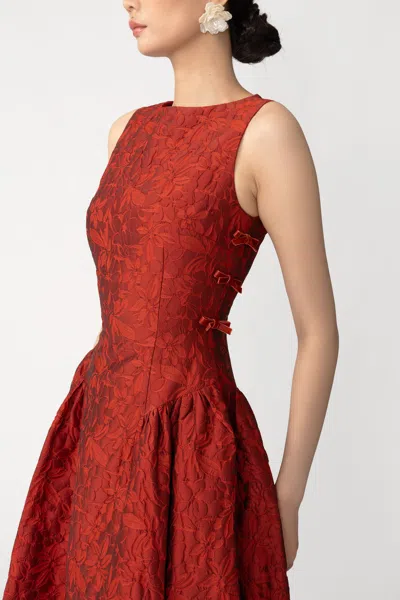 Sau Lee Francesca Square-neck Jacquard Midi Dress In Red