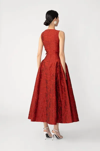 Sau Lee Francesca Square-neck Jacquard Midi Dress In Red