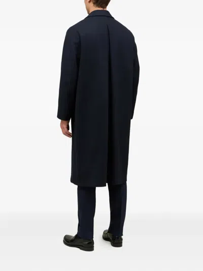 Boglioli Long Sleeve Coat With Notched Lapel And Vent In Blue