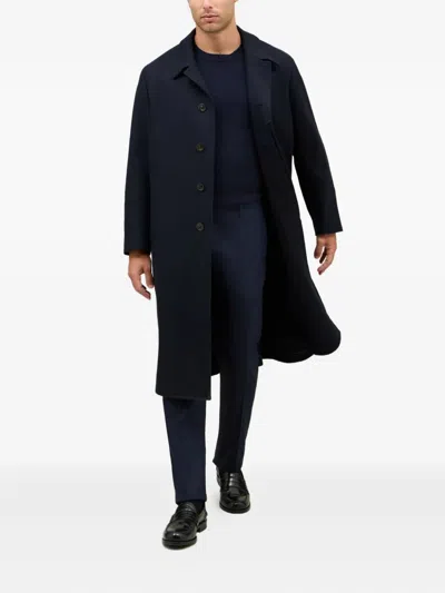 Boglioli Long Sleeve Coat With Notched Lapel And Vent In Blue