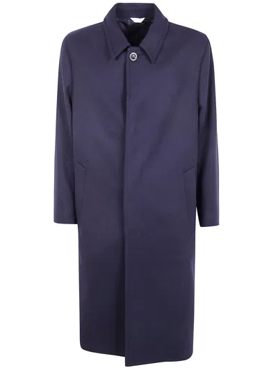 Boglioli Long Sleeve Coat With Notched Lapel And Vent In Blue