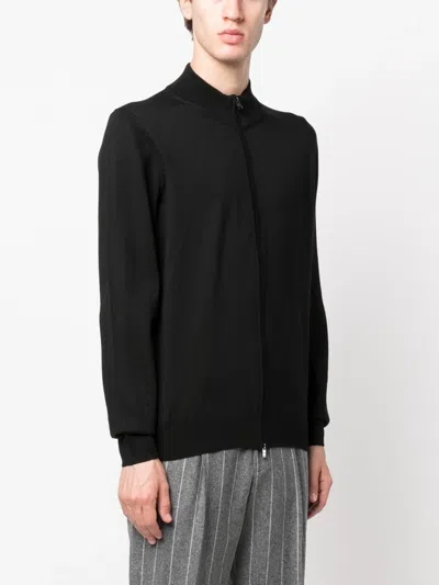 Hugo Boss Boss Sweater With Zipper In Virgin Wool In Black