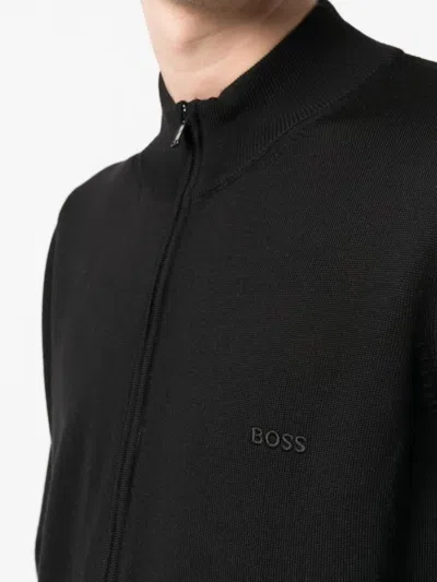 Hugo Boss Boss Sweater With Zipper In Virgin Wool In Black