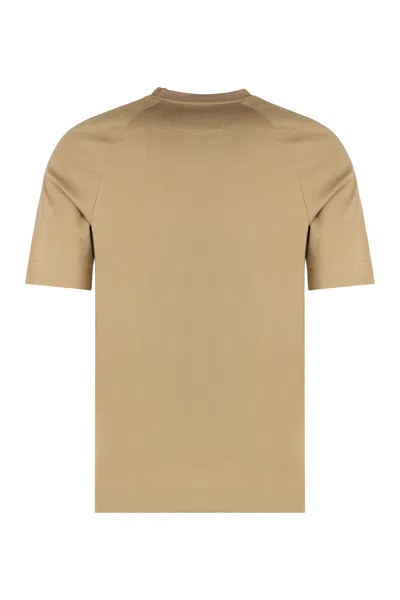 Hugo Boss Boss T-shirt Crew Neck In Technical Fabric In Brown