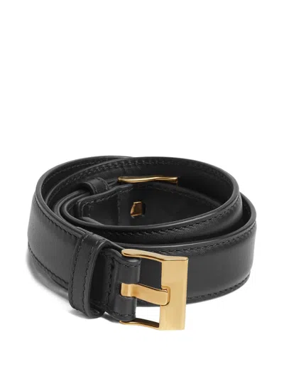 Bottega Veneta Intr Black Belt Gold Buckle In Black