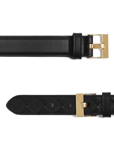 Bottega Veneta Intr Black Belt Gold Buckle In Black