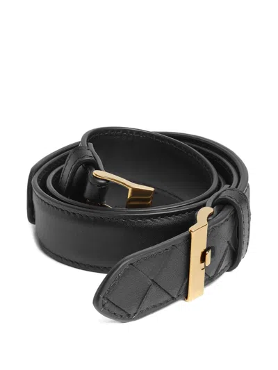 Bottega Veneta Intr Black Belt Gold Buckle In Black