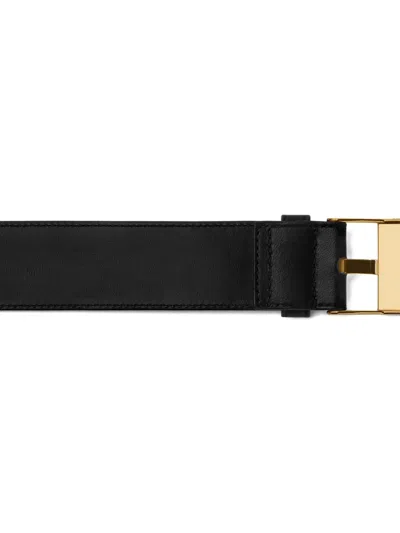 Bottega Veneta Intr Black Belt Gold Buckle In Black
