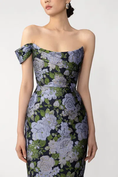 Sau Lee Jackson Asymmetric Jacquard Column Maxi Dress In Multi