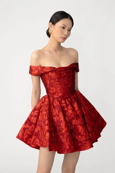Sau Lee Jem Brocade Mini Dress In Red