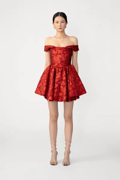 Sau Lee Jem Brocade Mini Dress In Red