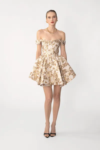 Sau Lee Jem Brocade Mini Dress In Neutral