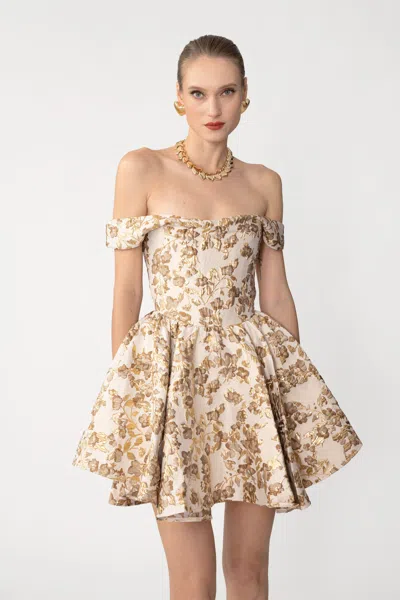 Sau Lee Jem Brocade Mini Dress In Neutral