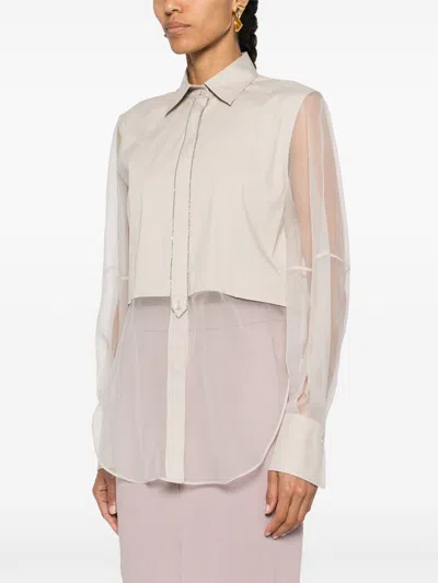 Brunello Cucinelli Silk Shirt With Shiny Details In Neutral